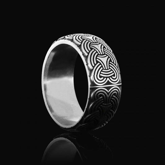 Ethnic Motif Embroidered Silver Wedding Ring