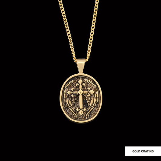 Winged Cross Necklace, Christian Jewelry, Gold Plated Cross Pendant, Religious Accessory, Crucifix Gift Necklace