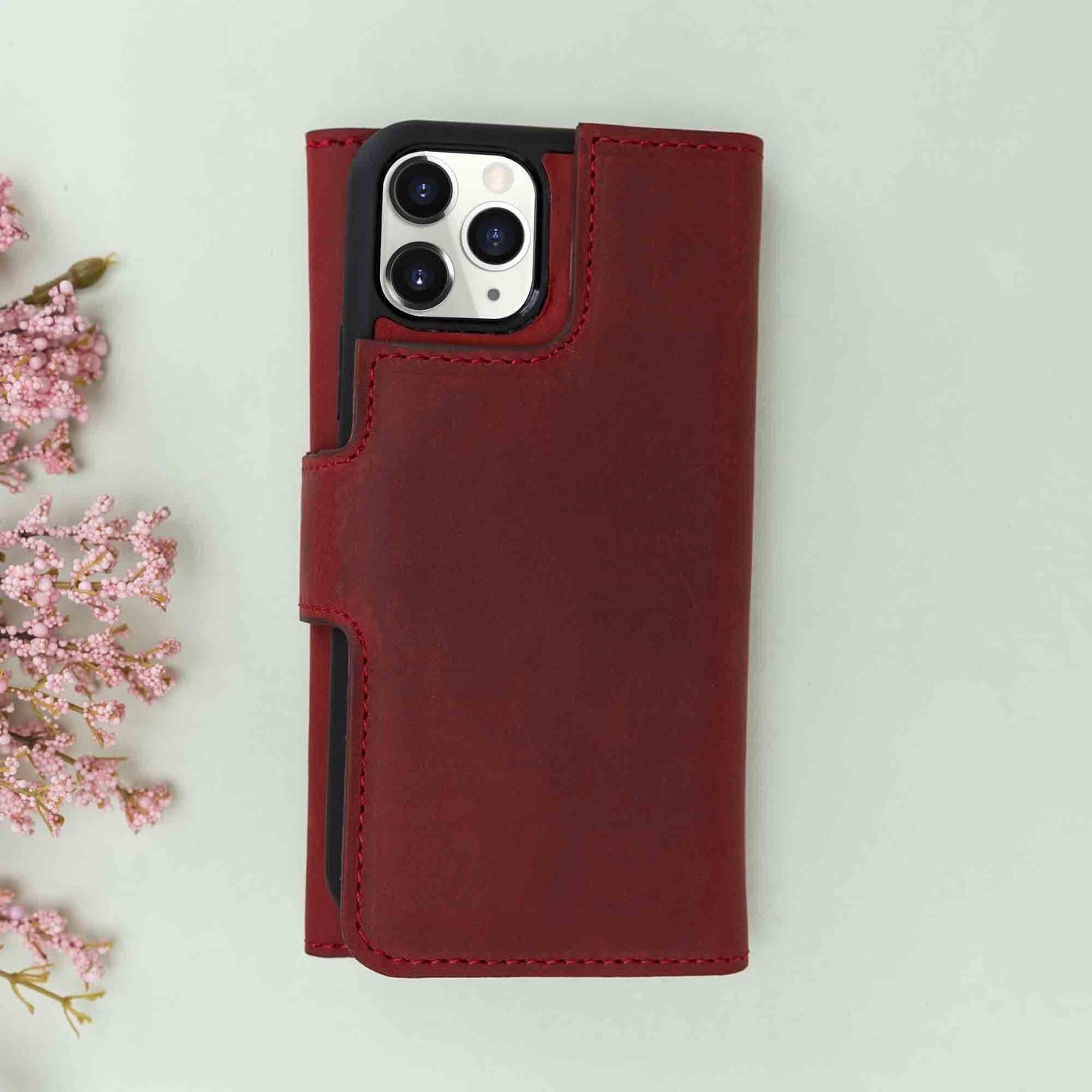 Apple Iphone 11 Pro Max Leather SANTA Wallet Case RED00