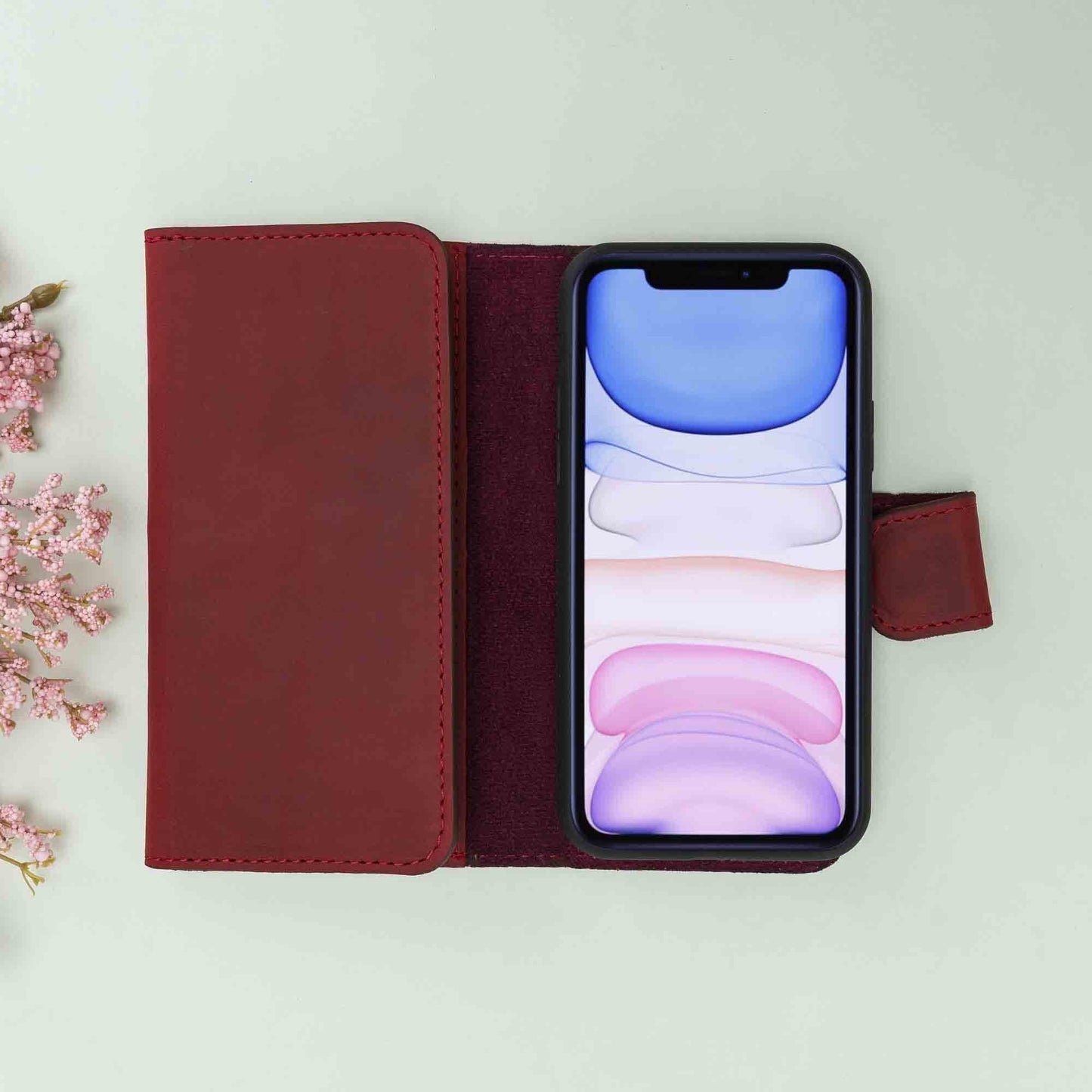 Apple Iphone 11 Pro Max Leather SANTA Wallet Case RED00