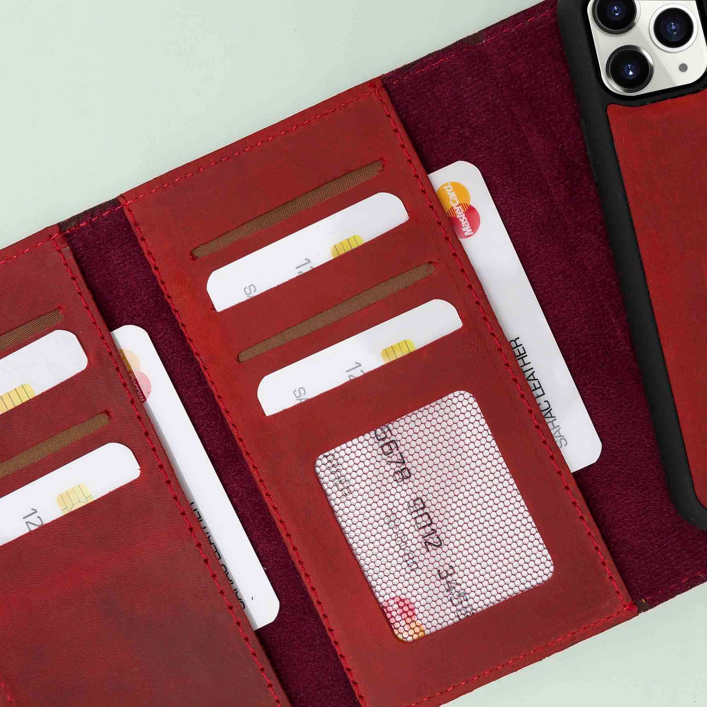 Apple Iphone 11 Pro Max Leather SANTA Wallet Case RED00