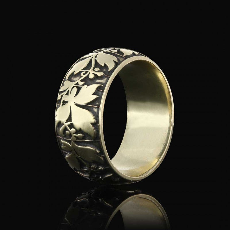 Leaf Pattern Handcrafted Special Design Silver Wedding Ring by SWISS PLUS - Sterling Silver Band Rings - view 3