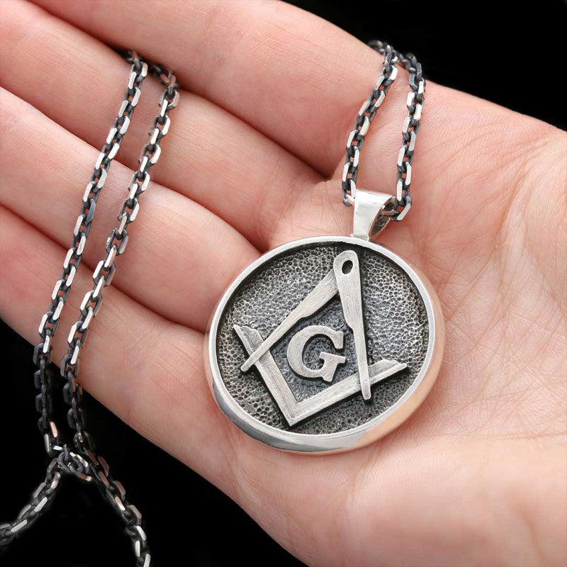 Round Special Design Lodge Masonic Pendant, Mason Brotherhood Necklace by SWISS PLUS - Mason Collection - view 4