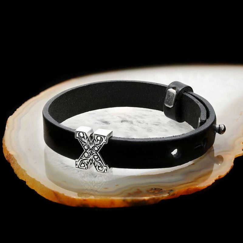 Motif Letter X Leather Bracelet by SWISS PLUS - Letter Collection - view 3
