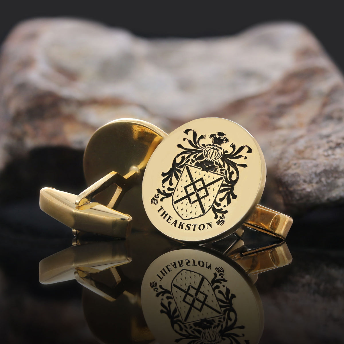 Round Engraved Family Crest Cufflink by SWISS PLUS - Family Collection