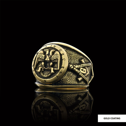 32nd Degree Masonic Ring, Two-Headed Eagle Ring, Engraved Freemason Ring, Masonic Symbol Signet Ring - view 2