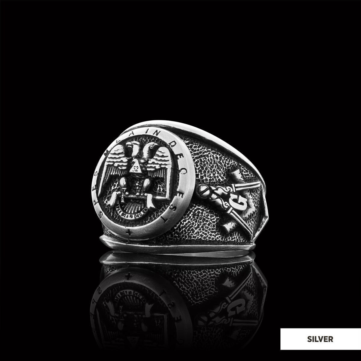32nd Degree Masonic Ring, Two-Headed Eagle Ring, Engraved Freemason Ring, Masonic Symbol Signet Ring - view 4