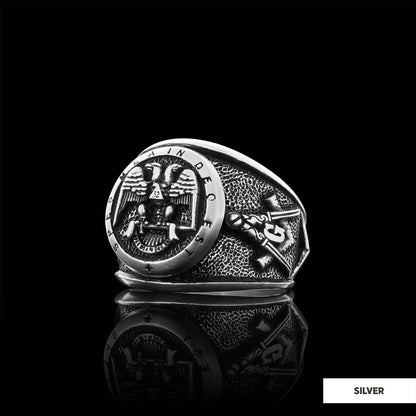 32nd Degree Masonic Ring, Two-Headed Eagle Ring, Engraved Freemason Ring, Masonic Symbol Signet Ring by SWISS PLUS - Mason Co