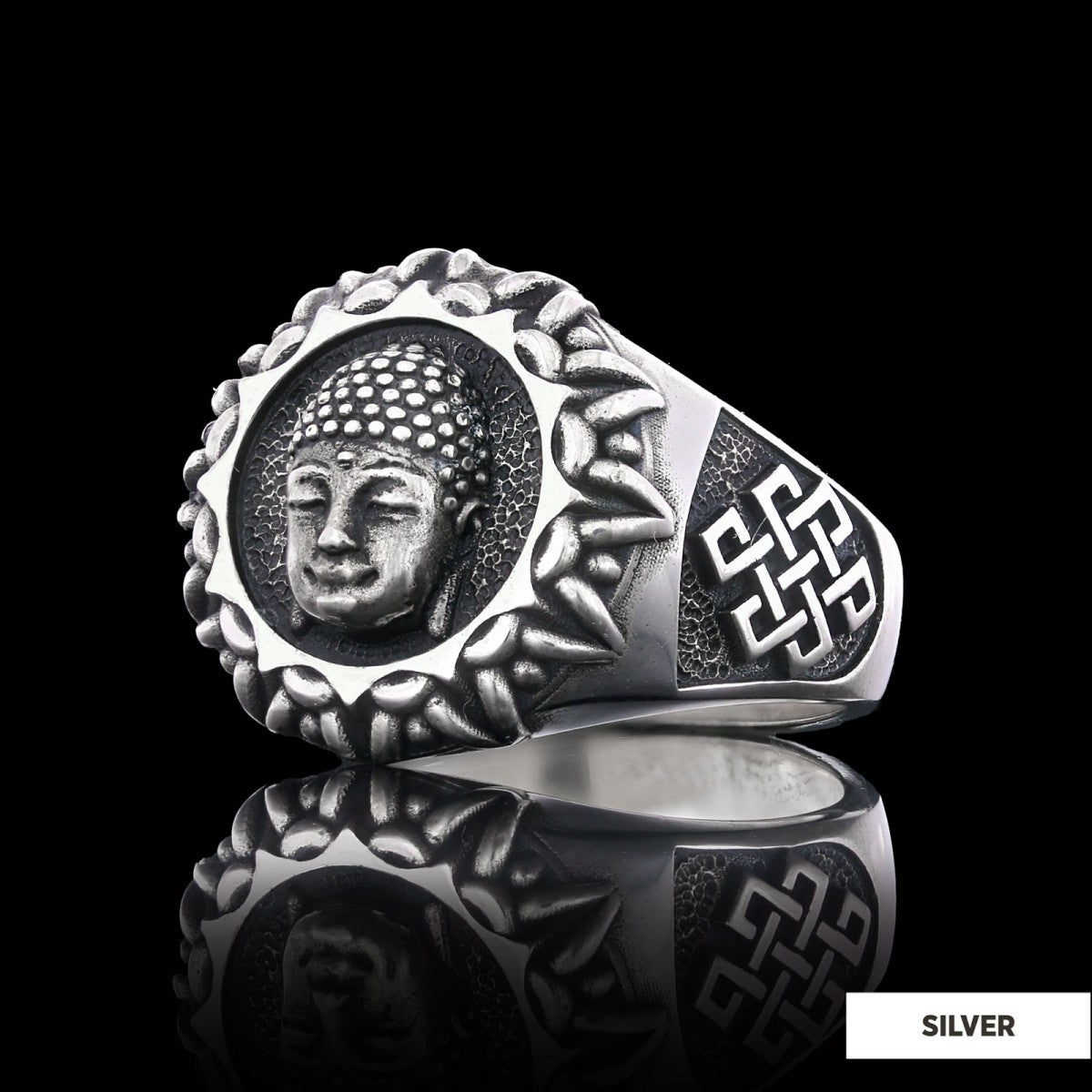 3D Buddha Ring, Om Buddha Ring, Hindu Ring, Shankha Buddha Ring, Endless Knot Ring, Meditation, Yoga, Buddhist Jewelry - view 3