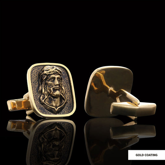 3D Silver Jesus Cufflinks, Religious Silver Cufflinks, Religious Christian Jewelry, Christ Accessory, Religious Gift Gold Coating