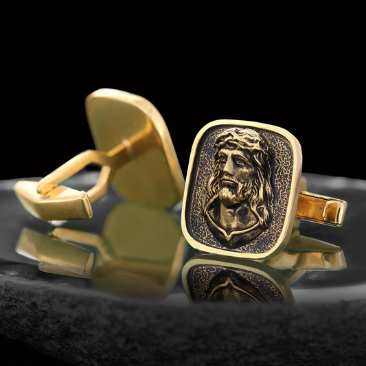 3D Silver Jesus Cufflinks, Religious Silver Cufflinks, Religious Christian Jewelry, Christ Accessory, Religious Gift - view 1