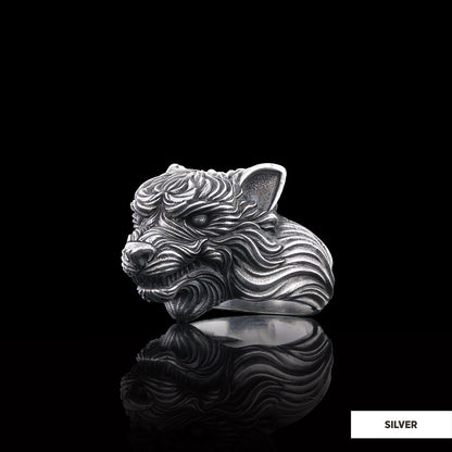 3D Wolf Head Ring, Silver Wolf Ring, Animal Jewelry, Gift for Her by SWISS PLUS - Skull Rings - view 3
