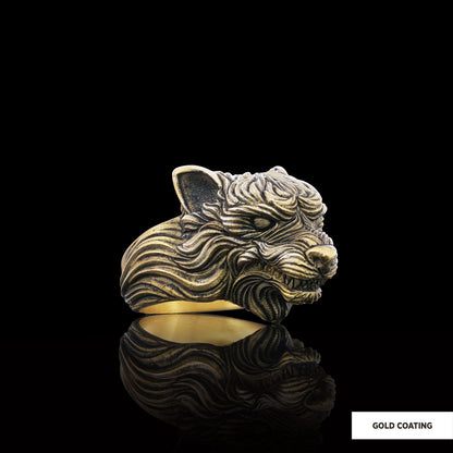 3D Wolf Head Ring, Silver Wolf Ring, Animal Jewelry, Gift for Her by SWISS PLUS - Skull Rings - view 4
