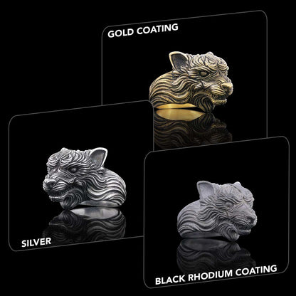 3D Wolf Head Ring, Silver Wolf Ring, Animal Jewelry, Gift for Her by SWISS PLUS - Skull Rings - view 5
