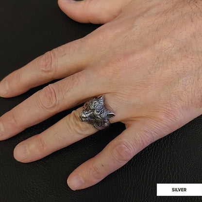 3D Wolf Head Ring, Silver Wolf Ring, Animal Jewelry, Gift for Her by SWISS PLUS - Skull Rings - view 6