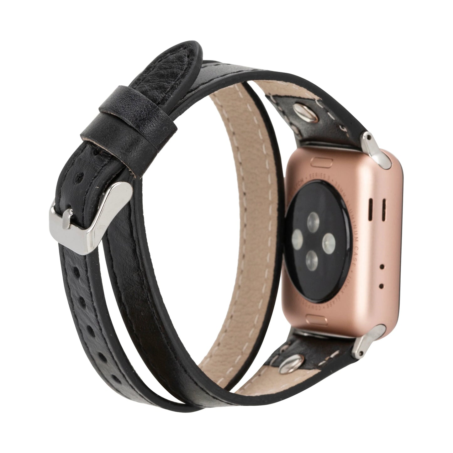 Hector Double Tour Leather Apple Watch Band with Silver Trok