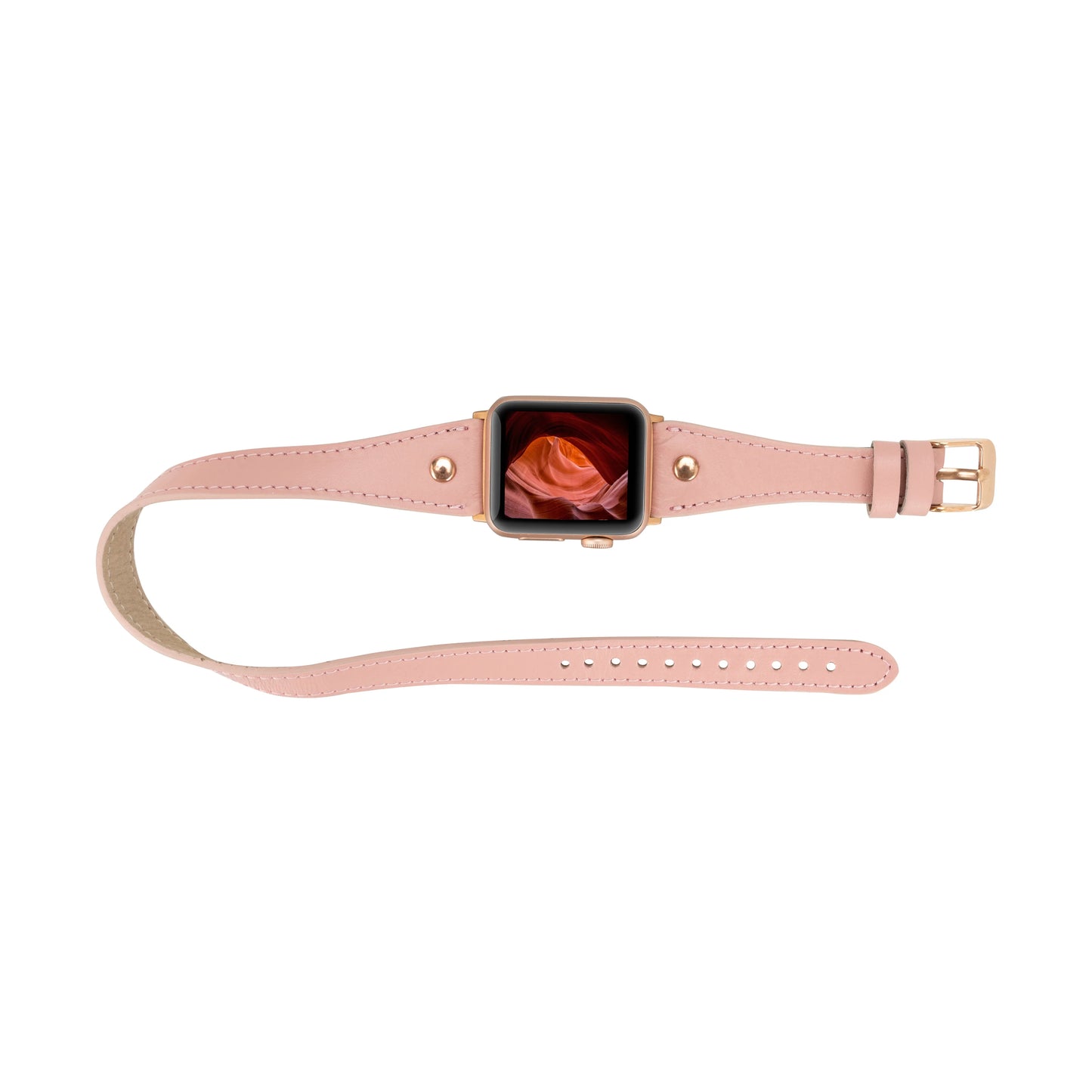 Hector Double Tour Leather Apple Watch Band with Rose Gold Trok