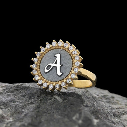 925 Sterling Monogram Letter A Women Ring by SWISS PLUS - Letter Collection