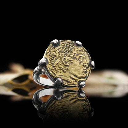 925 Sterling Silver Alexander the Great Coin Women Ring by SWISS PLUS - 925 Sterling Silver Rings for Men & Women