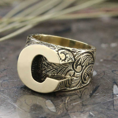 925 Sterling Silver C Letter Ring by SWISS PLUS - Letter Collection