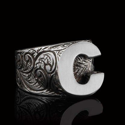 925 Sterling Silver C Letter Ring by SWISS PLUS - Letter Collection - view 4