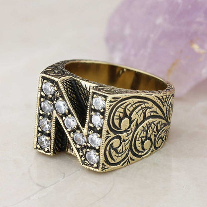 925 Sterling Silver Celtic Letter N Bold Alphabet Ring by SWISS PLUS - Letter Collection