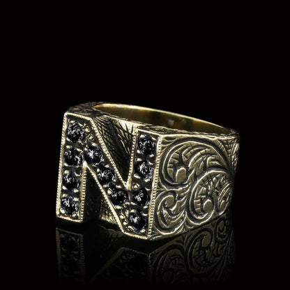 925 Sterling Silver Celtic Letter N Bold Alphabet Ring by SWISS PLUS - Letter Collection - view 3