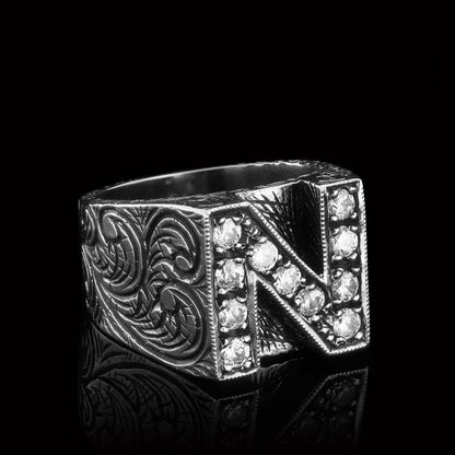 925 Sterling Silver Celtic Letter N Bold Alphabet Ring by SWISS PLUS - Letter Collection - view 4