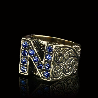 925 Sterling Silver Celtic Letter N Bold Alphabet Ring by SWISS PLUS - Letter Collection - view 5