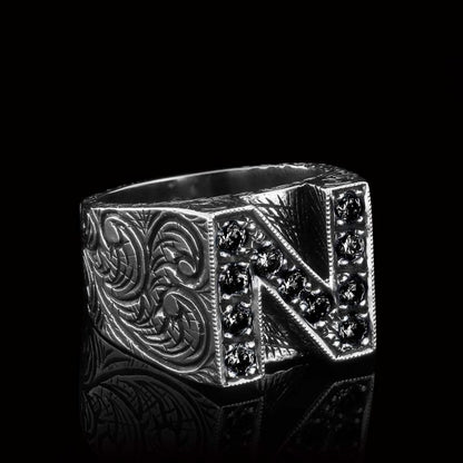 925 Sterling Silver Celtic Letter N Bold Alphabet Ring by SWISS PLUS - Letter Collection - view 6