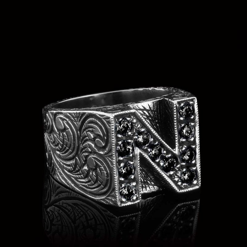 925 Sterling Silver Celtic Letter N Bold Alphabet Ring