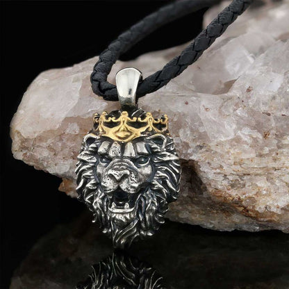 925 Sterling Silver Crown Lion Necklace by SWISS PLUS - Unique Pendants & Cool Design Necklaces