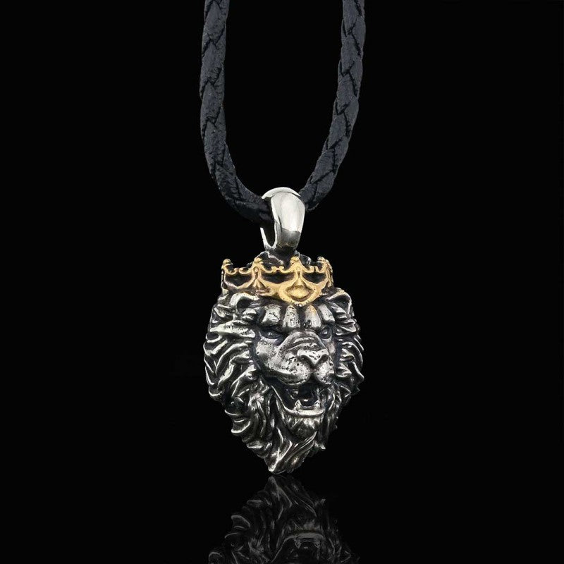 925 Sterling Silver Crown Lion Necklace by SWISS PLUS - Unique Pendants & Cool Design Necklaces - view 2