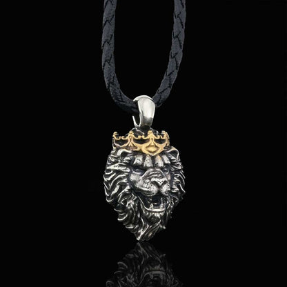 925 Sterling Silver Crown Lion Necklace by SWISS PLUS - Unique Pendants & Cool Design Necklaces - view 2