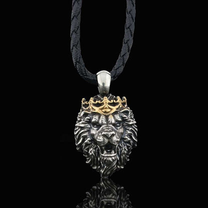 925 Sterling Silver Crown Lion Necklace by SWISS PLUS - Unique Pendants & Cool Design Necklaces - view 3