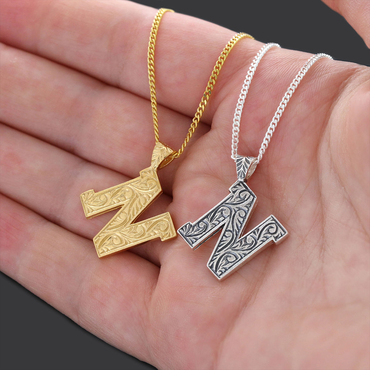 925 Sterling Silver Custom Design Monogram Letter N Necklace