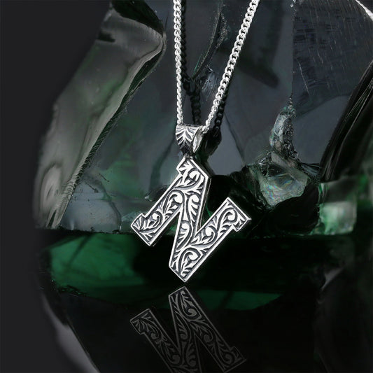 925 Sterling Silver Custom Design Monogram Letter N Necklace