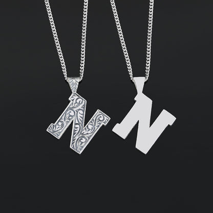 925 Sterling Silver Custom Design Monogram Letter N Necklace by SWISS PLUS - Letter Collection - view 3