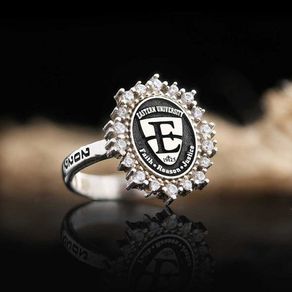 925 Sterling Silver Design Eastern University Women Ring by SWISS PLUS - 925 Sterling Silver Rings for Men & Women