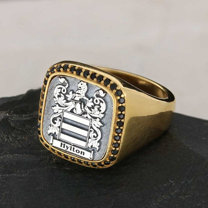 925 Sterling Silver Design Square Engraved Ring by SWISS PLUS - Family Collection