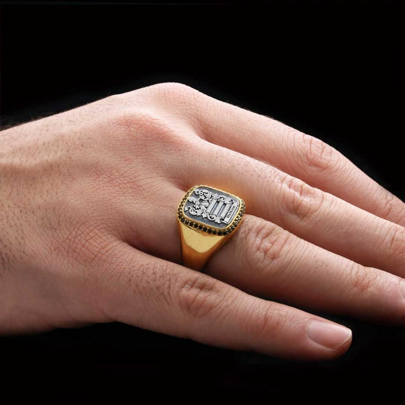 925 Sterling Silver Design Square Engraved Ring - view 7