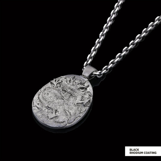 925 Sterling Silver Dragon Pendant Black Rhodium Coating-Chain