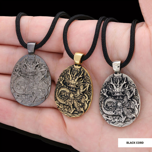 925 Sterling Silver Dragon Pendant Black Rhodium Coating-Cord