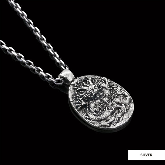 925 Sterling Silver Dragon Pendant Silver-Chain
