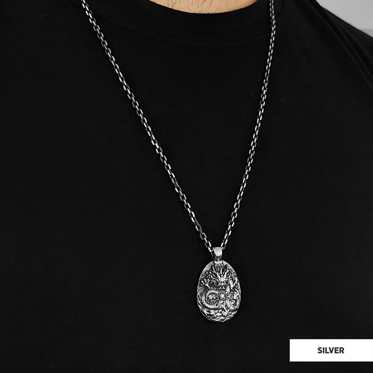 925 Sterling Silver Dragon Pendant Silver-Chain by SWISS PLUS - Jewish Collection - view 2