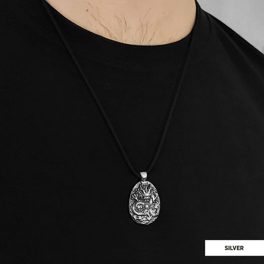 925 Sterling Silver Dragon Pendant Silver-Cord