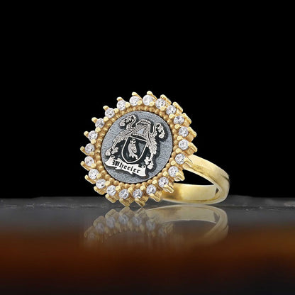 925 Sterling Silver Family Coat of Arms Stone Women Ring by SWISS PLUS - Family Collection