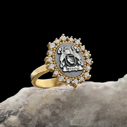 925 Sterling Silver Family Coat of Arms Symbol Women Ring by SWISS PLUS - Family Collection