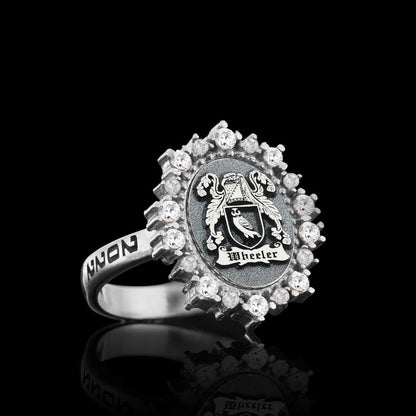 925 Sterling Silver Family Coat of Arms Symbol Women Ring by SWISS PLUS - Family Collection - view 2