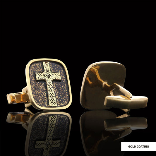 925 Sterling Silver Gold Plated Crusader Christian Cufflinks, Silver Cross Cufflinks, Silver Christian Cross Cufflinks Gold Coating